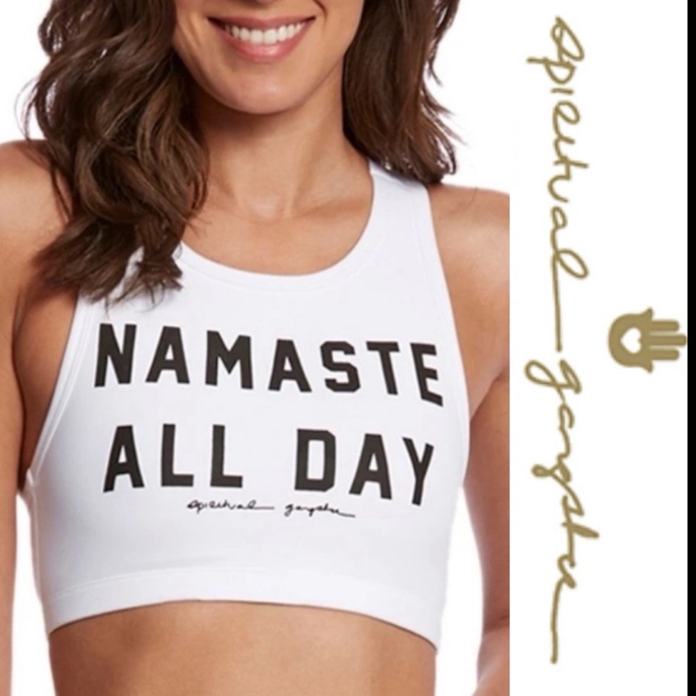 Spiritual Gangster White 'Namaste All Day' Sports Bra